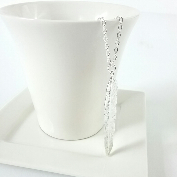 Silver Feather Long Bohemian Necklace - Picture 6 of 9